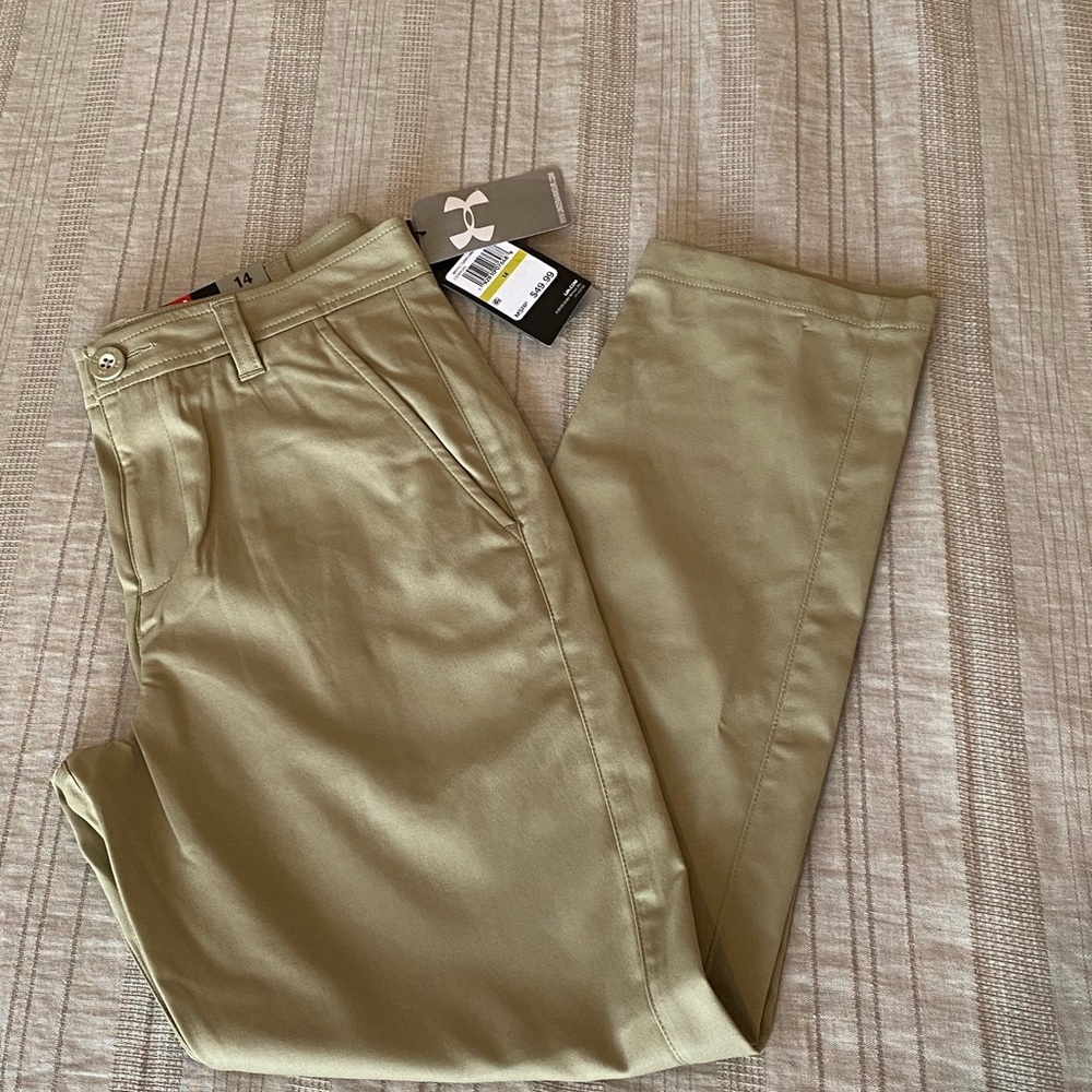 Boys-Youth 14 Under Armour Golf Pant Khaki-NWT